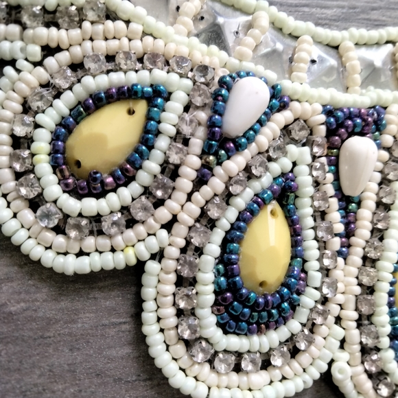 Tanjore Statement Piece Vibrant Colors Bib Style Necklace Silvertone - Picture 4 of 10